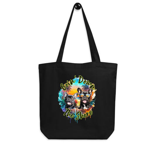 Down The Shore Eco Tote Bag by Awake Republic - Black 100% Certified Organic Cotton Tote Bag with Image