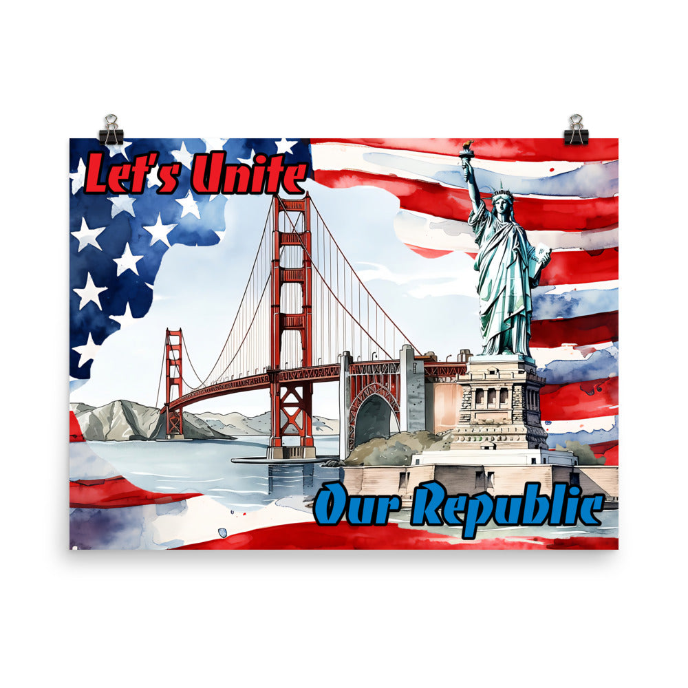 Unite Our Republic 24"x18" Enhanced Matte Poster by Awake Republic - Enhanced Matte Paper with fully encompassing graphic