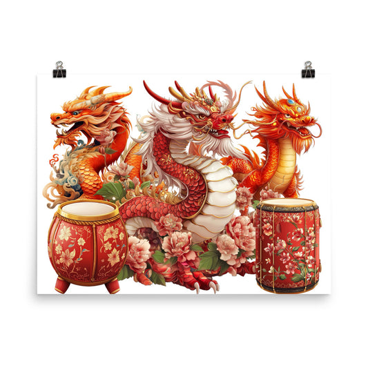 Chinese Dragon 24"x18" Enhanced Matte Paper Poster by Awake Republic - Enhanced Matte Paper Poster with fully encompassing graphic. Paper made in Japan