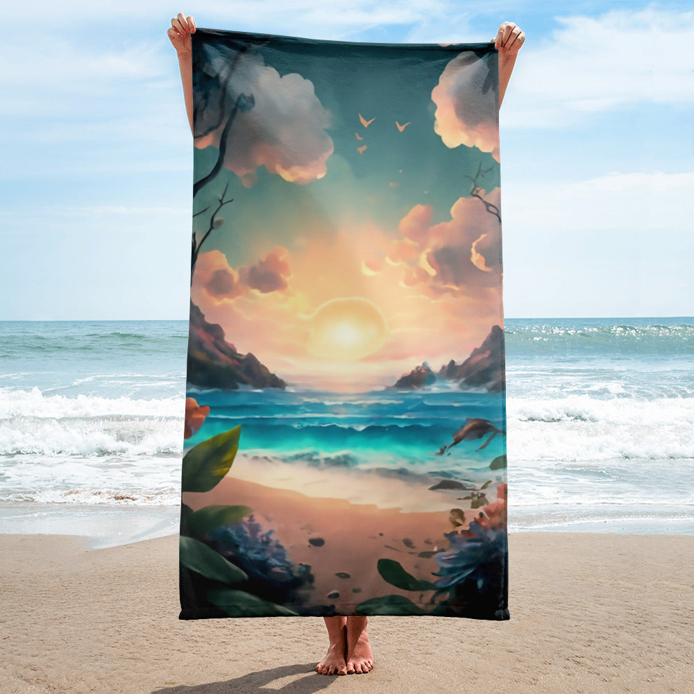 Colorful Graphic Design Beach Towel by Awake Republic - Cotton/Polyester blend with fully encompassing graphic on one side