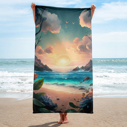 Colorful Graphic Design Beach Towel by Awake Republic - Cotton/Polyester blend with fully encompassing graphic on one side