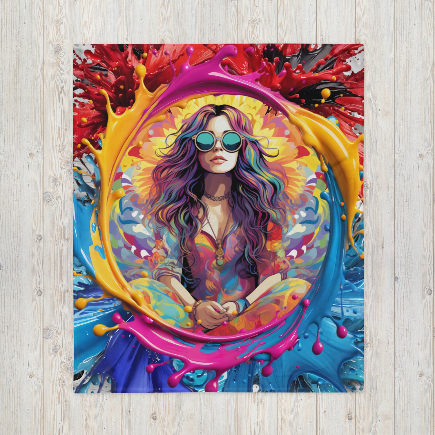 Vintage Psychedelic Beach Blanket Design by Awake Republic - 100% Polyester Beach Blanket with fully encompassing graphic on one side.
