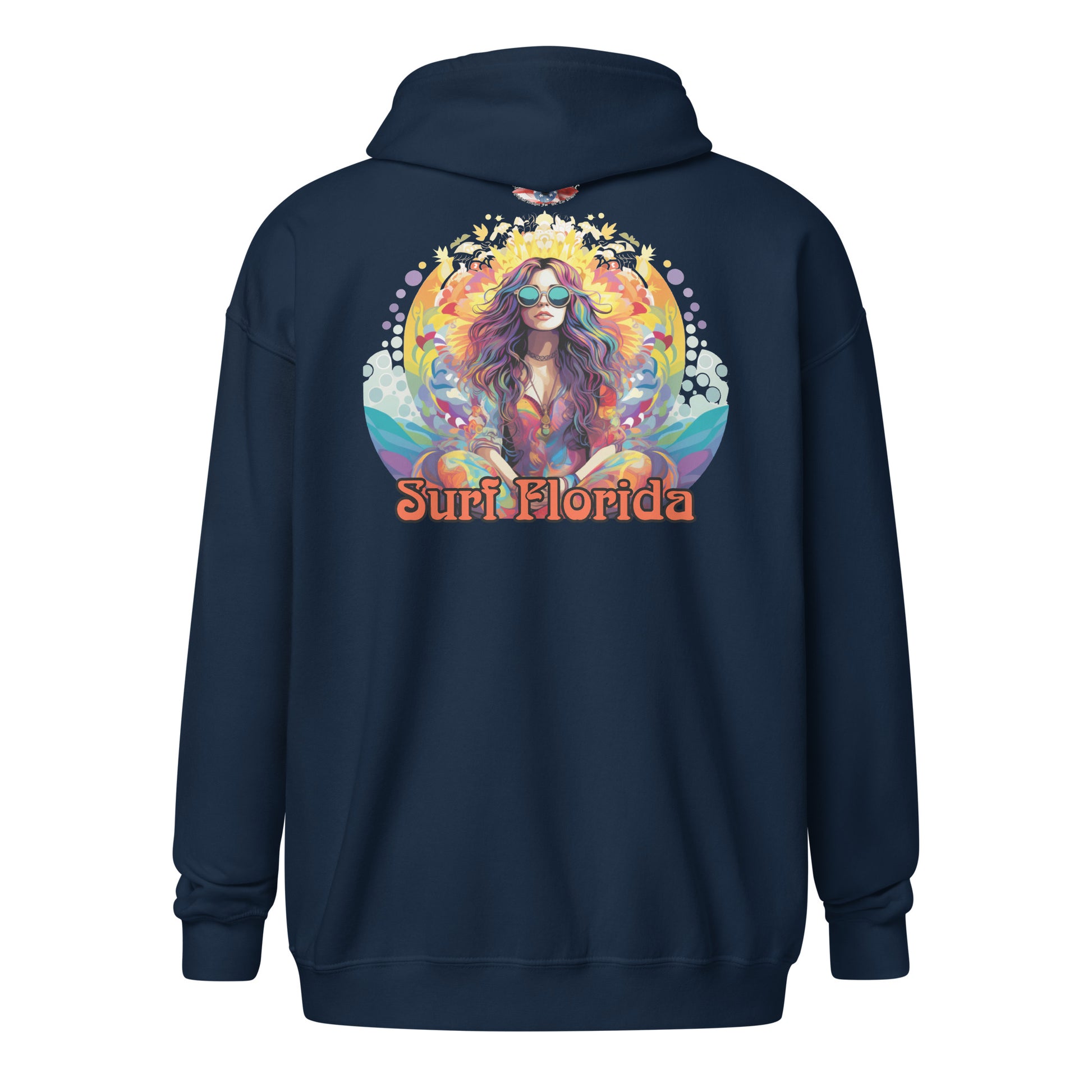 Locals/Surf Florida Zip Hoodie by Awake Republic - Navy Blue cotton/polyester blend with images on front and back