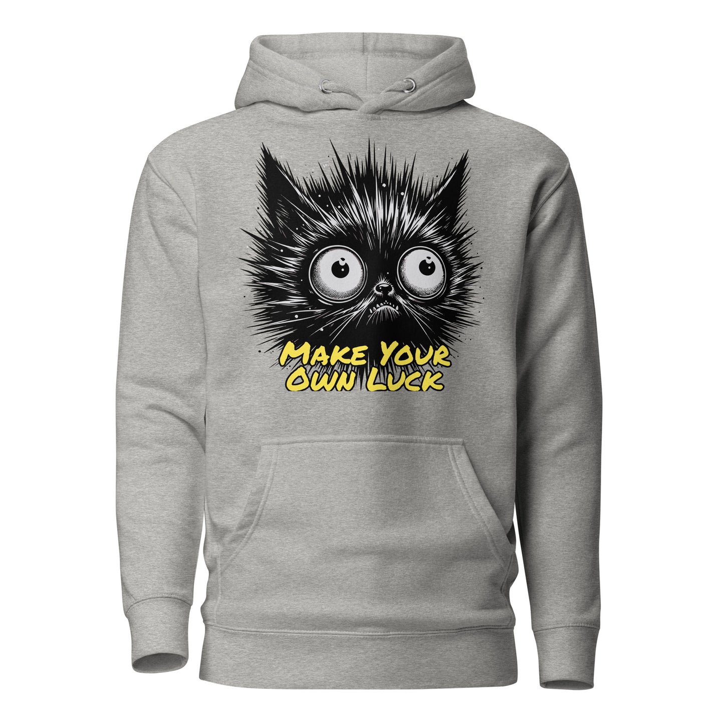 Make Your Own Luck Black Cat Hoodie by Awake Republic - Carbon Grey 100% Cotton Face cotton/polyester blend Pullover Hoodie with image