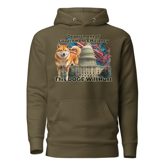 This DOGE Will Hunt Hoodie by Awake Republic - Military Green 100% Cotton Face, cotton/polyester blend graphic pullover hoodie